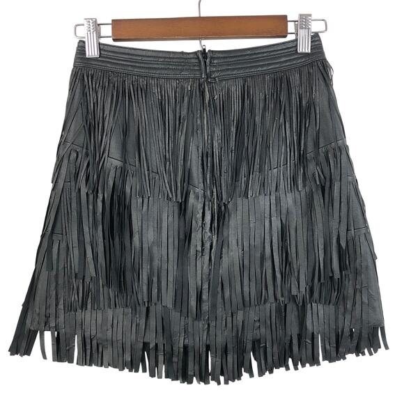 H&M DBlack Vegan Faux Suede Leather Tassel/Fringe Mini Skirt 2 XS 24" - Picture 2 of 13